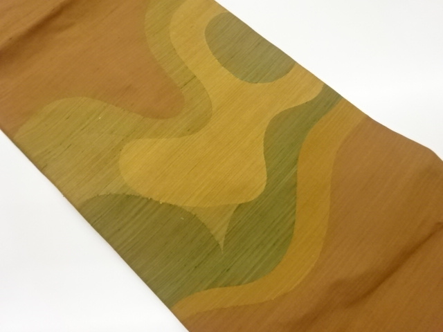 手織り紬抽象模様織出し名古屋帯